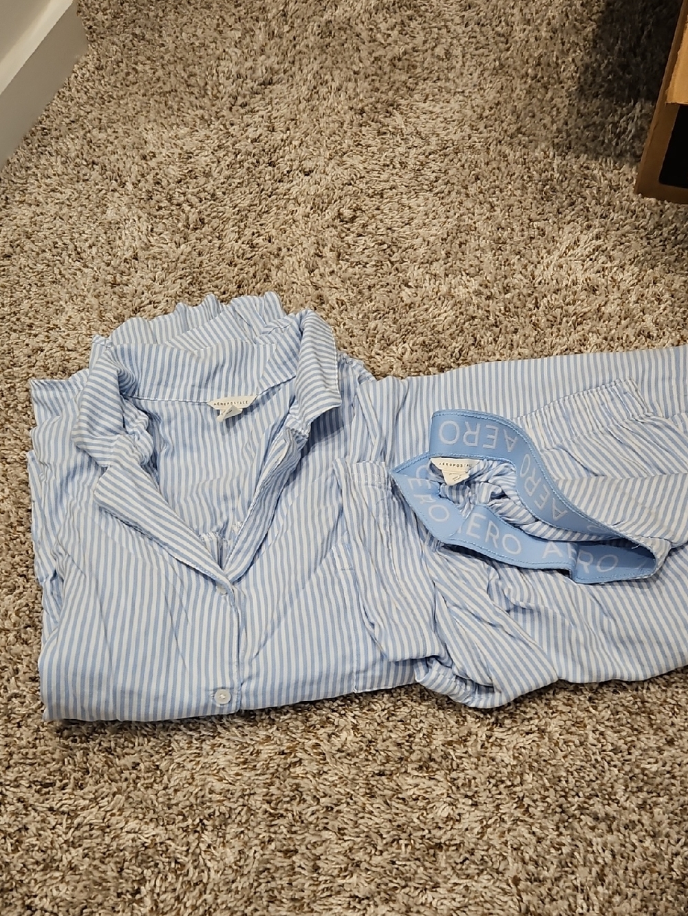 Aeropostale Light Blue & White Striped Button-Down Shirt